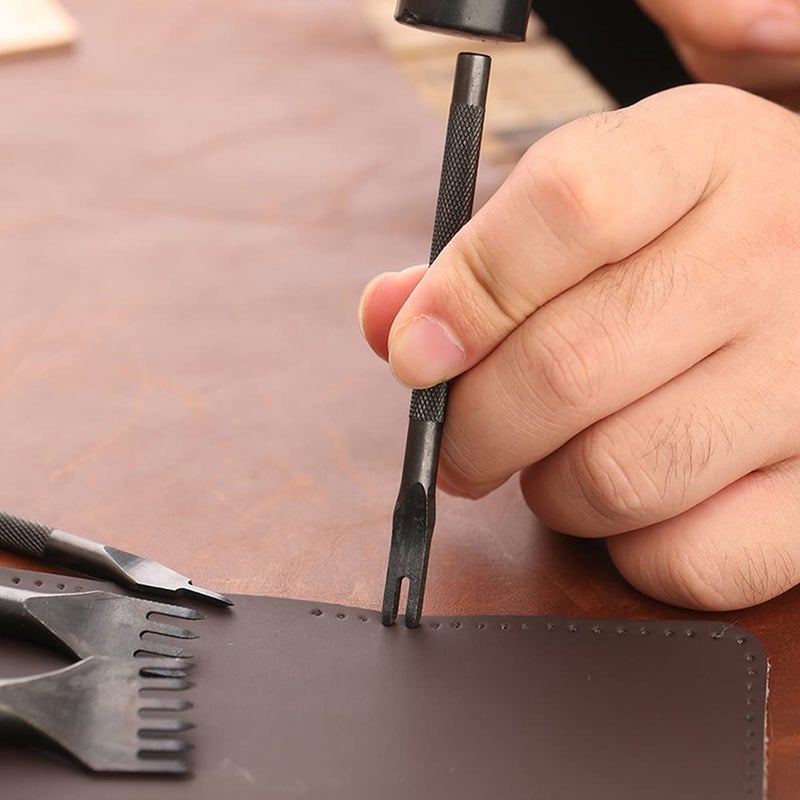 Ldirect Leather Lacing Stitching Punches 1/2/4/6 Prong DIY Hole Tool Stainless Steel Leather Craft Kits (6mm) - Image 4